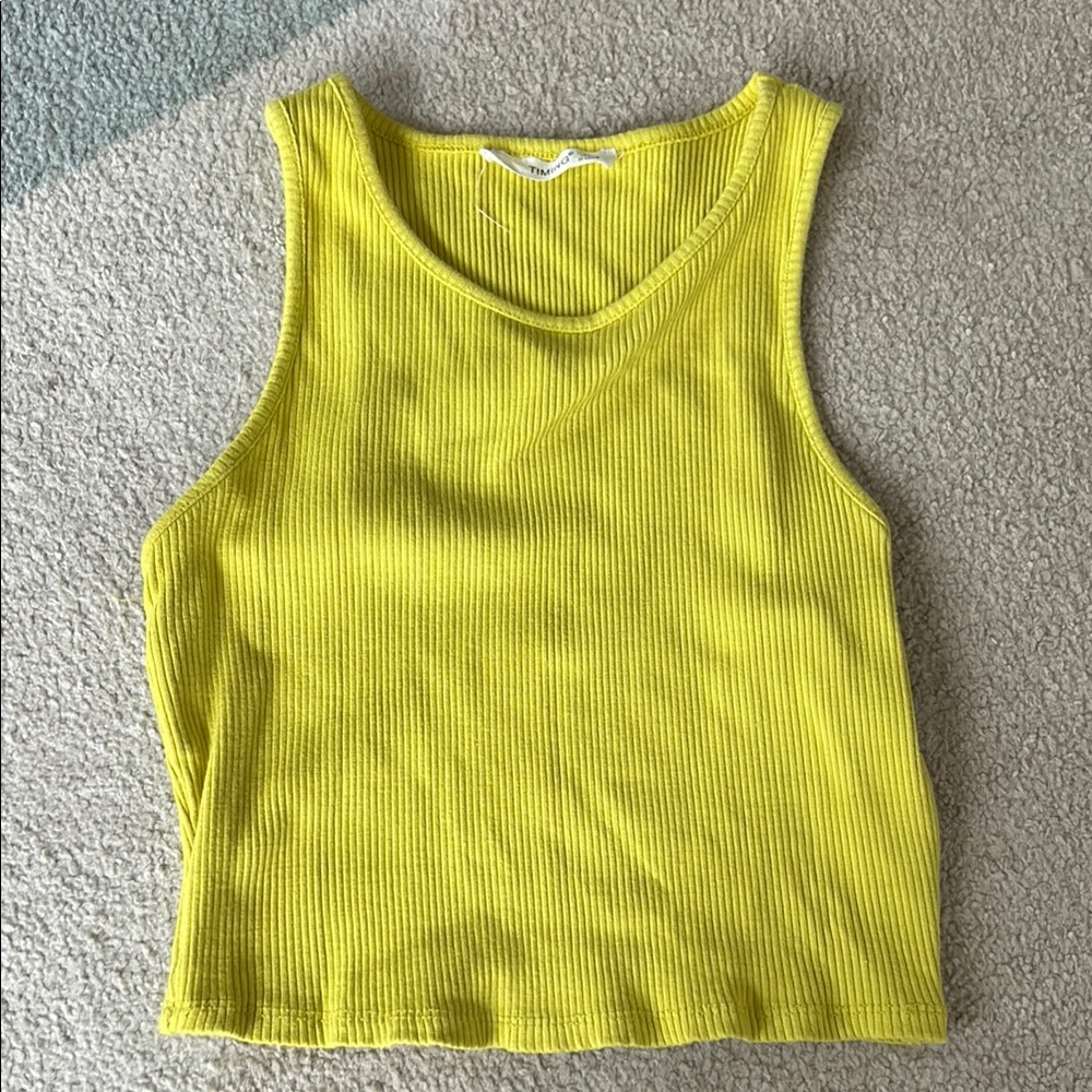 Timing Florescent Yellow Ribbed Crop Tank Top
